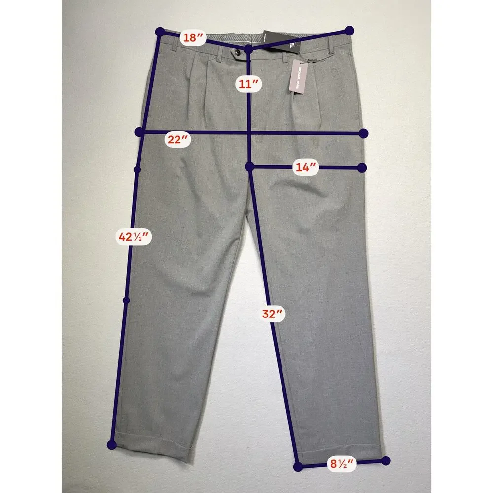 Michael Kors Men's Pleated Solid Classic Fit Pants Grey 35X32 $98